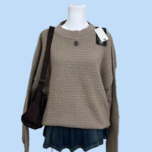 vintage 90s beige indie skater elevated basic cotton knit sweater